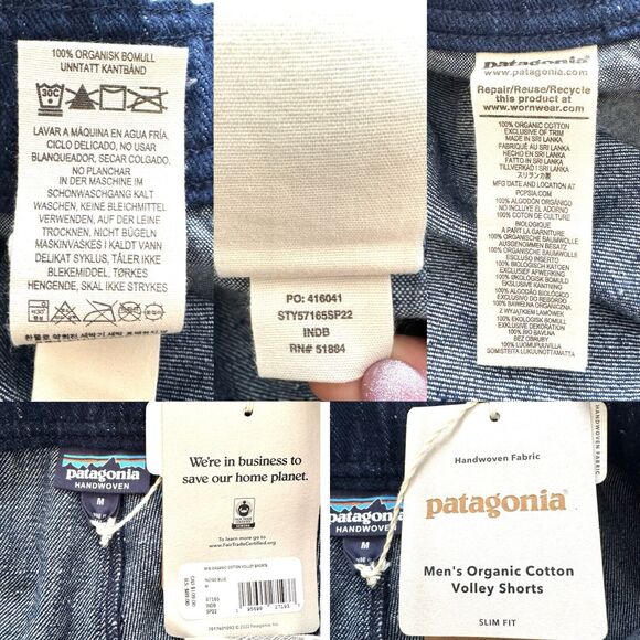 NWT Patagonia Men Handwoven Fabric Organic Cotton Volley Shorts Denim Blue - Picture 3 of 11